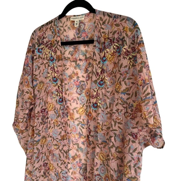 Anthropologie Andersen & Lauth Bella Shimmer Pink Floral Print Kimono, One Size - Picture 3 of 8